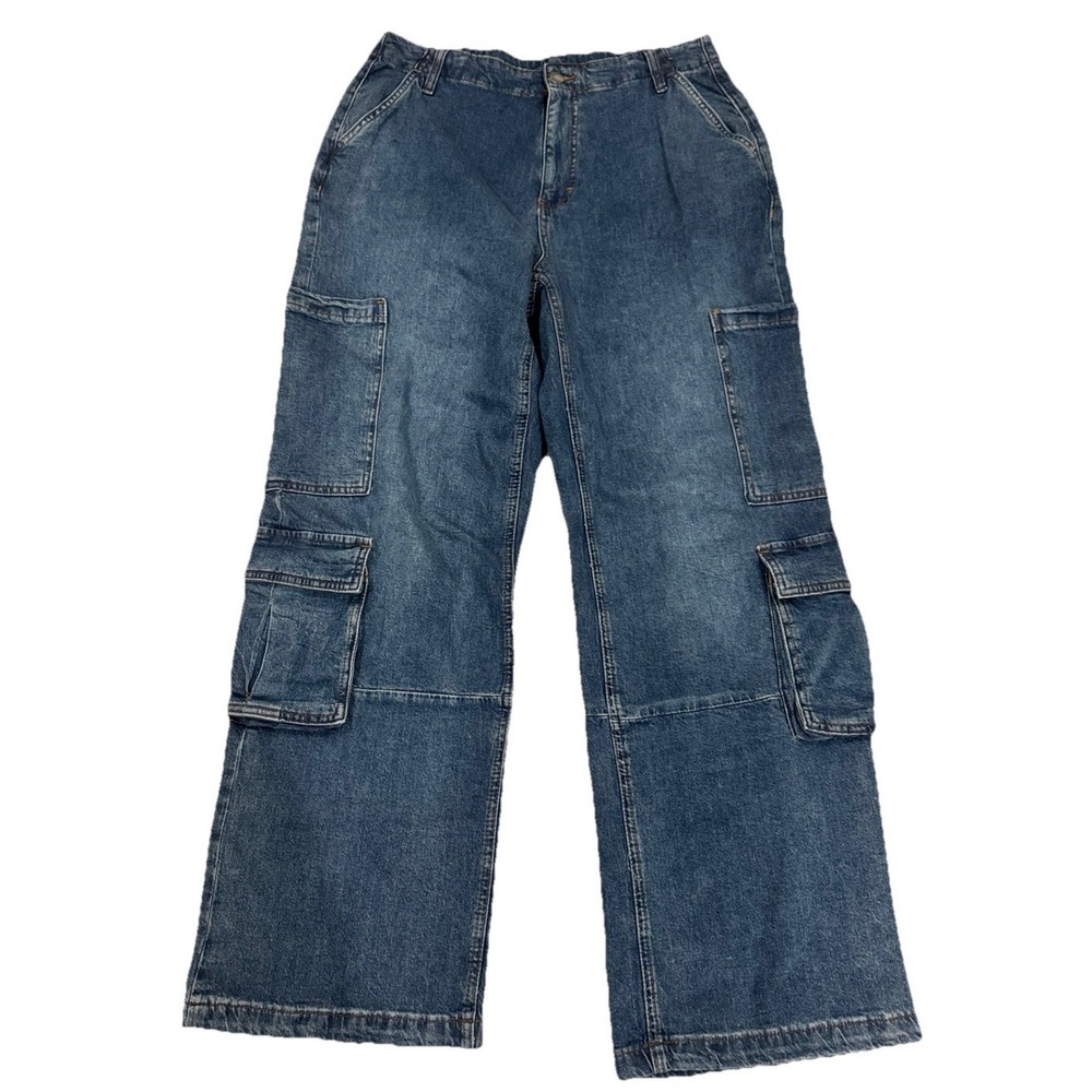 ON 34th Wide Leg Cargo Jeans Womens 12 Blue Baggy  Stretch Denim Skater Y2K